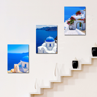 希腊风情地中海风景画客厅，壁画单幅无框画走廊，玄关挂画清新装饰画