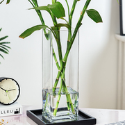 玻璃花瓶摆件客厅透明插花干花方形直筒大号，装饰花器水培富贵竹瓶