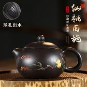 宜兴名家原矿黑泥西施紫砂壶全手工泥绘 功夫茶具家用泡茶壶