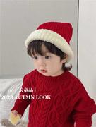 自留码全!酒红色圣诞儿童，毛衣红色男童毛衣，拜年服加厚中大童毛衣