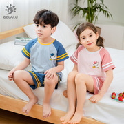 儿童家居服薄款空调房韩版男童女童短袖短裤套装男女宝宝兄妹睡衣