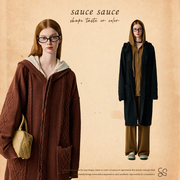 saucesauce129原创长款毛衣，复古学院风，宽松针织开衫小众外套女