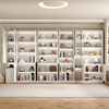 白色书柜现代简约防尘带玻璃门展示柜家用客厅整墙法式奶油风