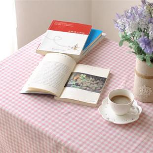 韩式田园复古餐桌布粉色格子桌布 长方形小清新茶几书桌盖布台布