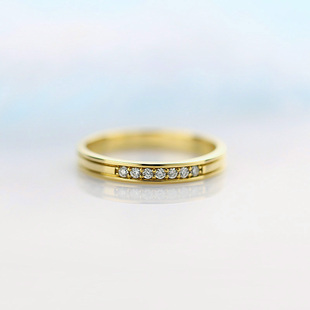 半圆轨道排镶钻石戒指18k黄金，钻石戒指排钻宝石，求婚钻戒珠宝女