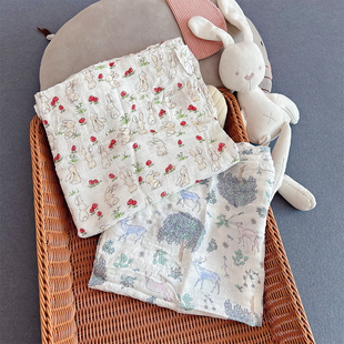 竹纤维包巾夏季薄款浴巾初新生，婴儿纱巾婴儿兔年2层速干超柔盖毯