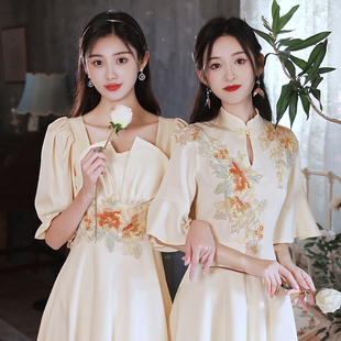 中式伴娘服2024夏季姐妹，团礼服小个子，平时可穿大码旗袍伴娘裙