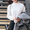 韩国秋装花边半高领打底白色清新优雅气质针织兔毛毛衣8231