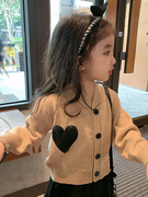 韩版女童卡其色毛衣秋装时尚女宝宝洋气针织开衫儿童休闲百搭外套