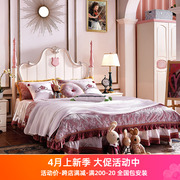 全实木欧式儿童床女孩组合套房，家具公主床，粉色单双人床1.5米1.8米