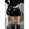 damin2024春季韩版高腰显瘦辣妹，短裤女包臀，黑色休闲裤配腰带