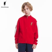 polowalk童装儿童红色毛衣2024春季男童针织开衫拉链外套潮
