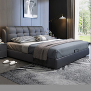 折叠3现代简约真皮，床主客卧储物婚床，时尚布艺实木1.8米双人床