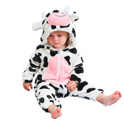 衣服动物婴儿儿童奶牛连体衣，秋冬法兰绒爬服睡衣保暖造型宝宝