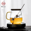 日式条纹耐热玻璃水杯带盖带勺子牛奶早餐杯镶锡果汁杯茶杯马克杯
