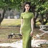 绿色高考送考长旗袍2024年气质高端淑女范日常可穿素雅连衣裙