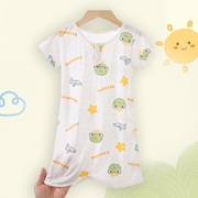夏季婴儿半袖睡衣睡袍宝宝薄款短袖睡衣睡裙儿童加长睡袍空调衣服