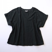 夏季欧美大码女士v领蝙蝠，短袖纯棉衬衫，宽松纯色舒适套头衫k3