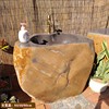 庭院洗手台天然砚石，立柱式洗手盆花园户外一体，洗手池复古室外水池