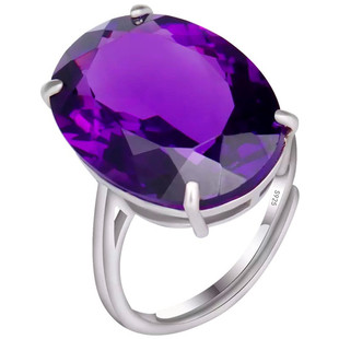 紫水晶戒指女925纯银天然宝石简约生日礼物，镶嵌手链彩宝吊坠套装