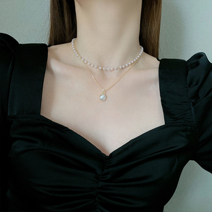 巴洛克复古小粒珍珠项链女双层叠，戴气质(戴气质)锁骨，链脖子饰品choker颈链
