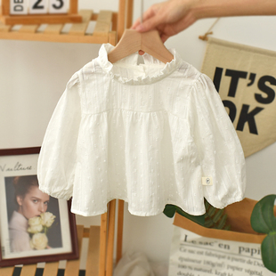 女童衬衫纯棉甜美长袖白色，女宝宝娃娃衫套头，洋气长袖薄款婴儿上衣