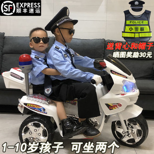 警察车三轮车儿童电动摩托车，小孩可坐双人骑玩具，车充电车男孩大号