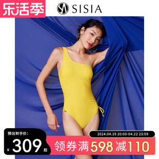 sisia泳衣女连体时尚黑色高级感泳装度假纯色泡温泉游泳衣女