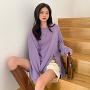 淡紫色卫衣女女慵懒风高级设计感小众，侧开叉2022年春季香芋紫上衣