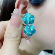 繁花朵朵蓝色锆石水晶耳环女高级感时尚百搭网红耳饰银针耳钉