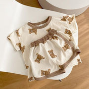 婴儿可爱卡通熊短袖(熊短袖)t恤ins夏装男童韩国上衣短裤女宝宝两件套装潮