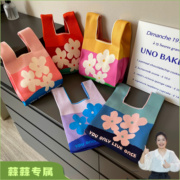 原创韩版针织毛线手提包可爱饭盒，针织袋水桶托特手拎马甲背心包