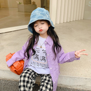 韩版女童长袖衬衫女宝宝，2023春装洋气糖果，色外套儿童春秋休闲衬衣
