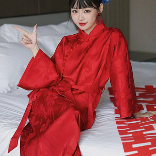 新中式套装旗袍晨拍礼服，新娘晨袍女腰带，唐装两件套红色国风敬酒服
