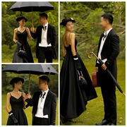 浪漫赫本风婚纱摄影道具黑伞，法式帽子外景街拍珍珠手包欧式英文书