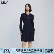 lily2024春女装气质通勤时尚，复古中长款针织连衣裙小个子内搭