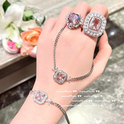 维多利亚摩根粉宝石戒指，玫瑰切工镀18k金彩宝几何锆石项链套装