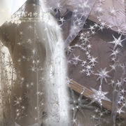 灰色网纱底亮片五角星刺绣，银线蕾丝m202服装，婚纱礼服连衣裙布料