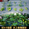 UE5虚幻4 写实睡莲荷花浮萍园林花盆景观道具 水上绿色小花植物