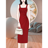 高级感质感红色吊带，连衣裙夏季2024女装气质，职场礼服背心长裙