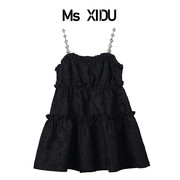 msxidu22ss“钻石甜心”小众，设计感纯欲风蓬蓬小黑裙吊带连衣裙