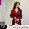 ml茉乐大码微胖2023秋季红色，设计收腰显瘦打底轻奢高端甜辣连衣裙