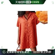 欧洲直邮Sezane 23 女士橙色ANA粘胶短袖单排扣衬衫裙