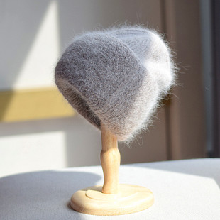 日系安哥拉兔毛针织帽子女韩版翻边加厚保暖护耳保暖毛线帽堆堆帽