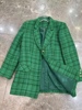 时髦职场 翻领长袖双排扣格子设计绿色西装外套女2022年秋冬