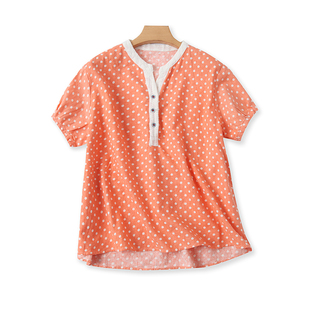 棉圆点刺绣绣花t恤衫夏季短袖，套头宽松错层衬衫女上衣f1-1