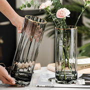 轻奢描金透明玻璃花瓶干花客厅，花器摆件装饰创意简约北欧水养插花