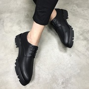 潮流厚底英伦男士松糕皮鞋，黑色青年休闲鞋子韩版内增高6cm男鞋