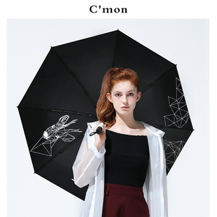 cmon迷之鹿小黑伞晴雨，两用折叠创意太阳伞，女黑胶遮阳伞防晒紫外线