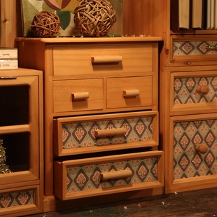 叁杉家美式乡村中古造型书桌小抽屉柜复古桌面装饰整理木质收纳盒